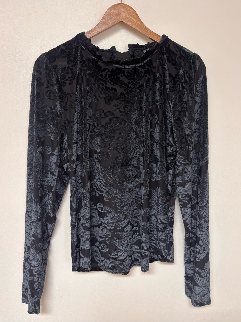 Anthropologie Black Velvet Burnout Sheer Lace-Up Back Top XL Gothic Romantic